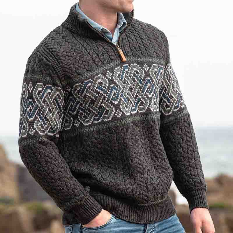 Men'S Celtic Knot Jacquard Aran Knitted Sweater