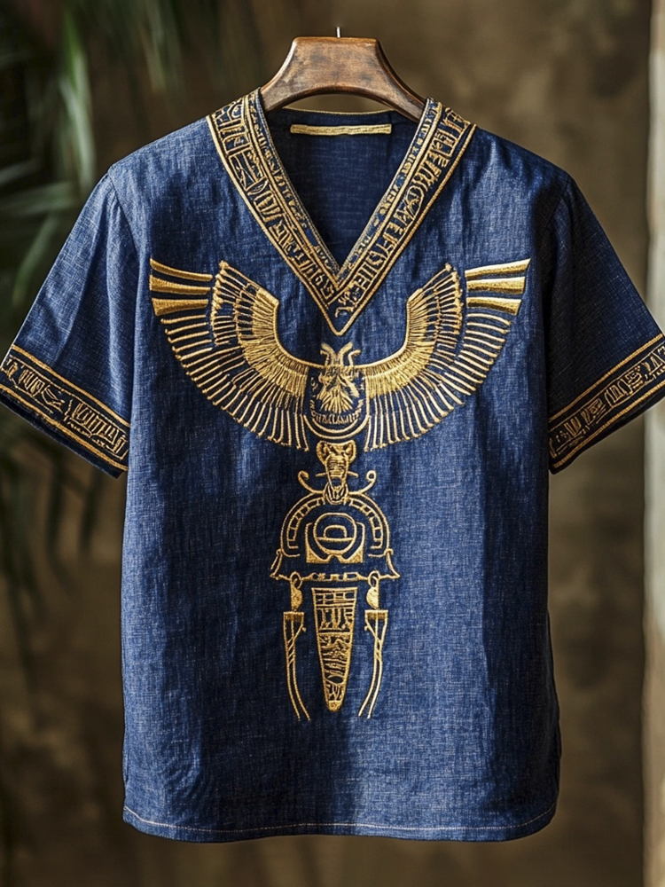 Egyptian Mystery Totem Men's Linen V-neck T-shirt