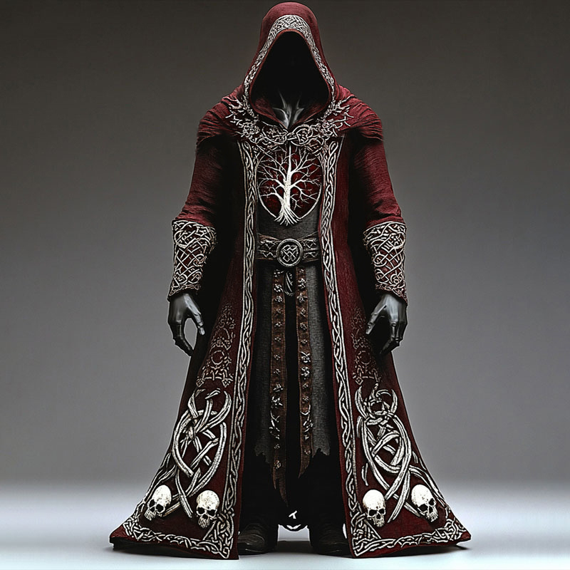 Men's Celtic Knot Skull Embroidered Hooded Cape