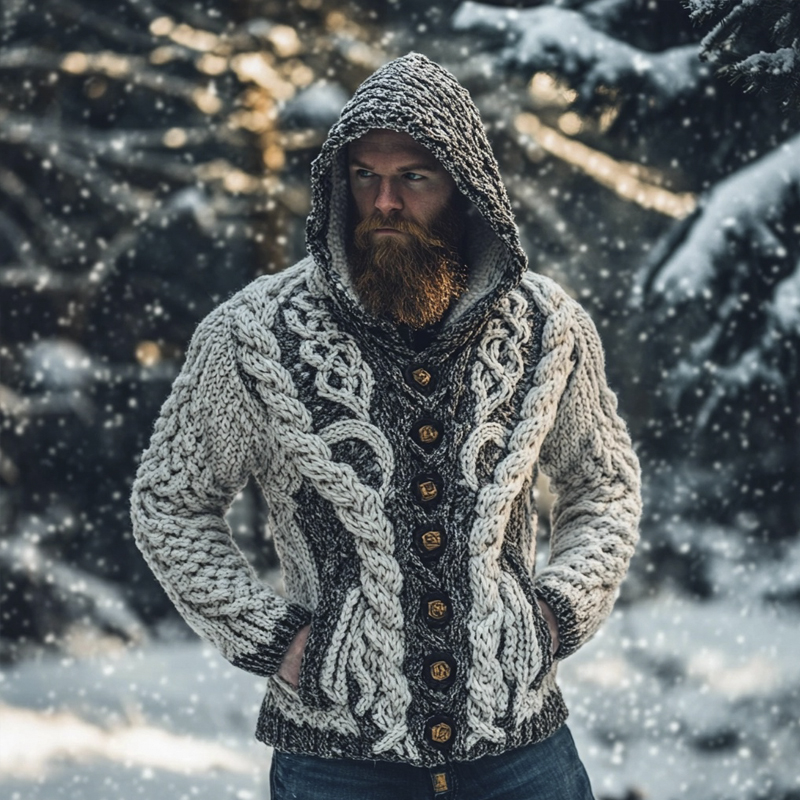 Irish Chunky Knit Pattern Men's Hooded Sweater