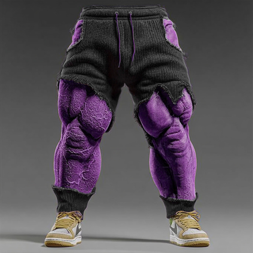 Men's Christmas Muscle Line Art Ripped Sports Pants