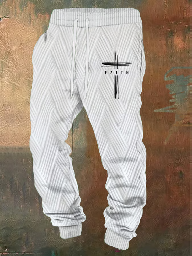 Men's Retro Faith Design Jacquard Fabric Casual Sweatpants