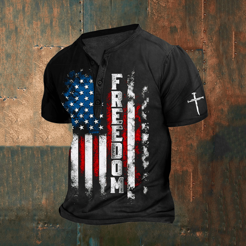 Men's Independence Day Print Henley T-shirt