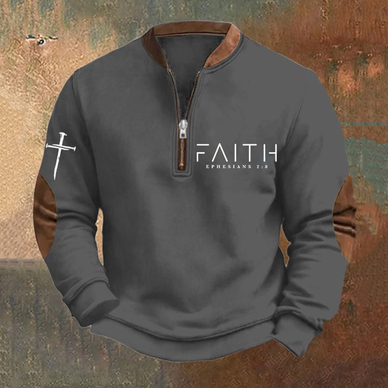 Men's Faith Printed Zip Collar Sweatshirt