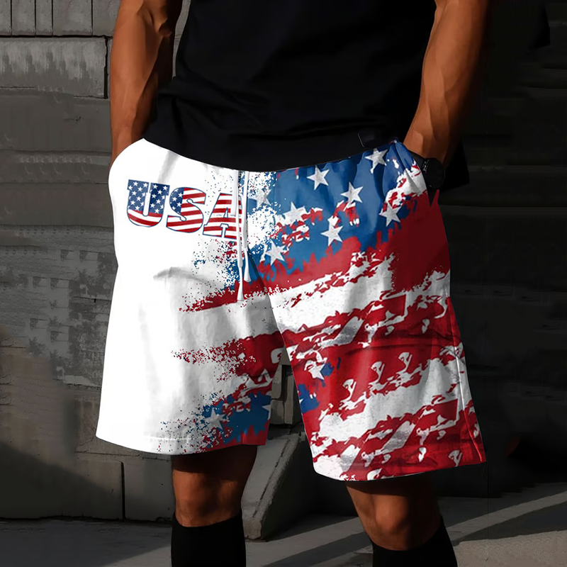 Men's  Independence Day American Flag Printed Shorts (with Pockets)