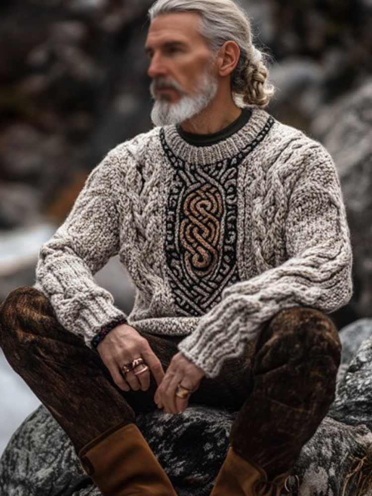 Vintage Irish Celtic Pattern Men's Knit Sweater