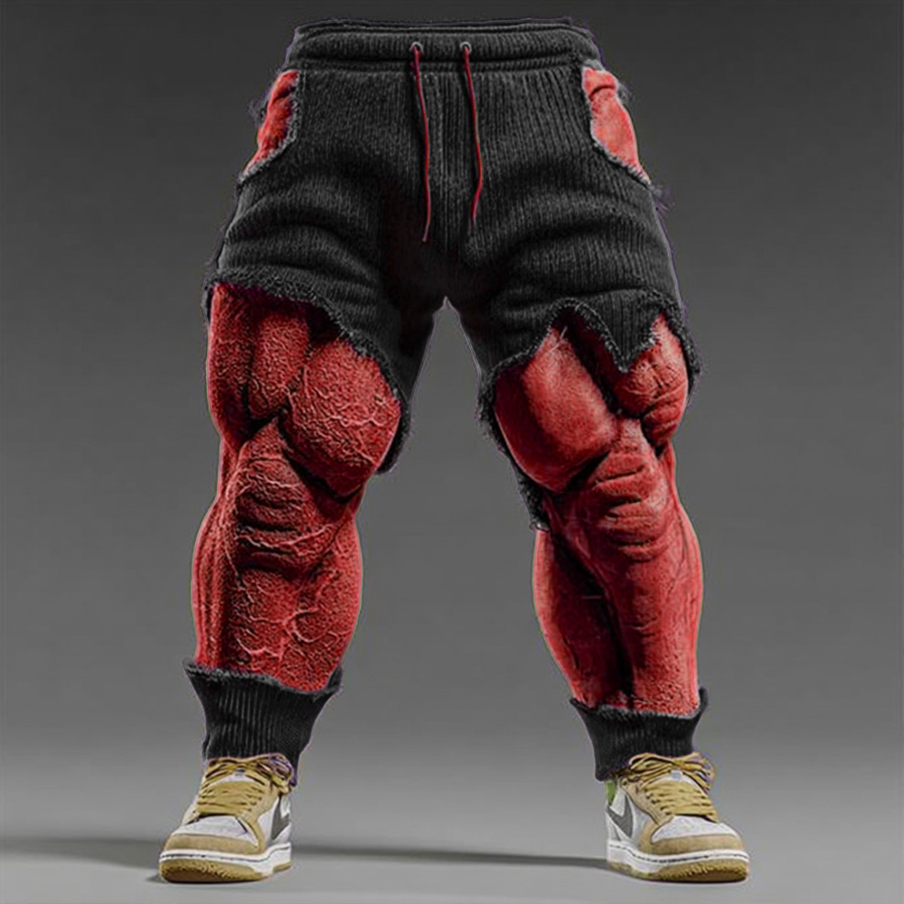 Men's Christmas Muscle Line Art Ripped Sports Pants