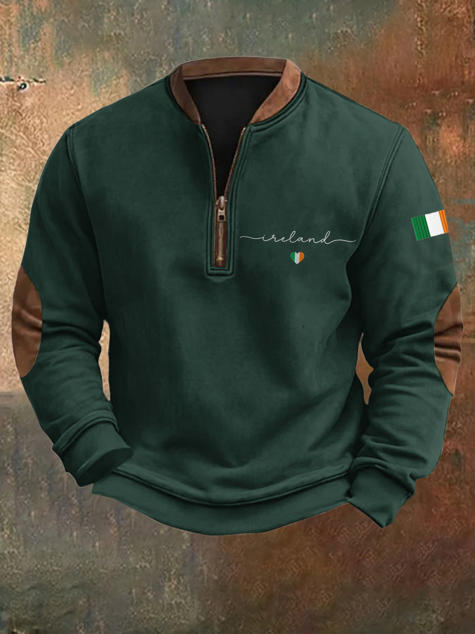 Ireland Art Print Zip Collar Sweatshirt