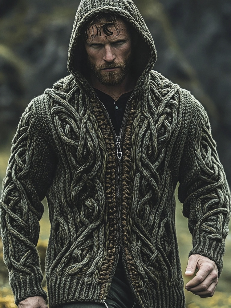 Vintage Celtic Knot Men's Hooded Zipper Sweater