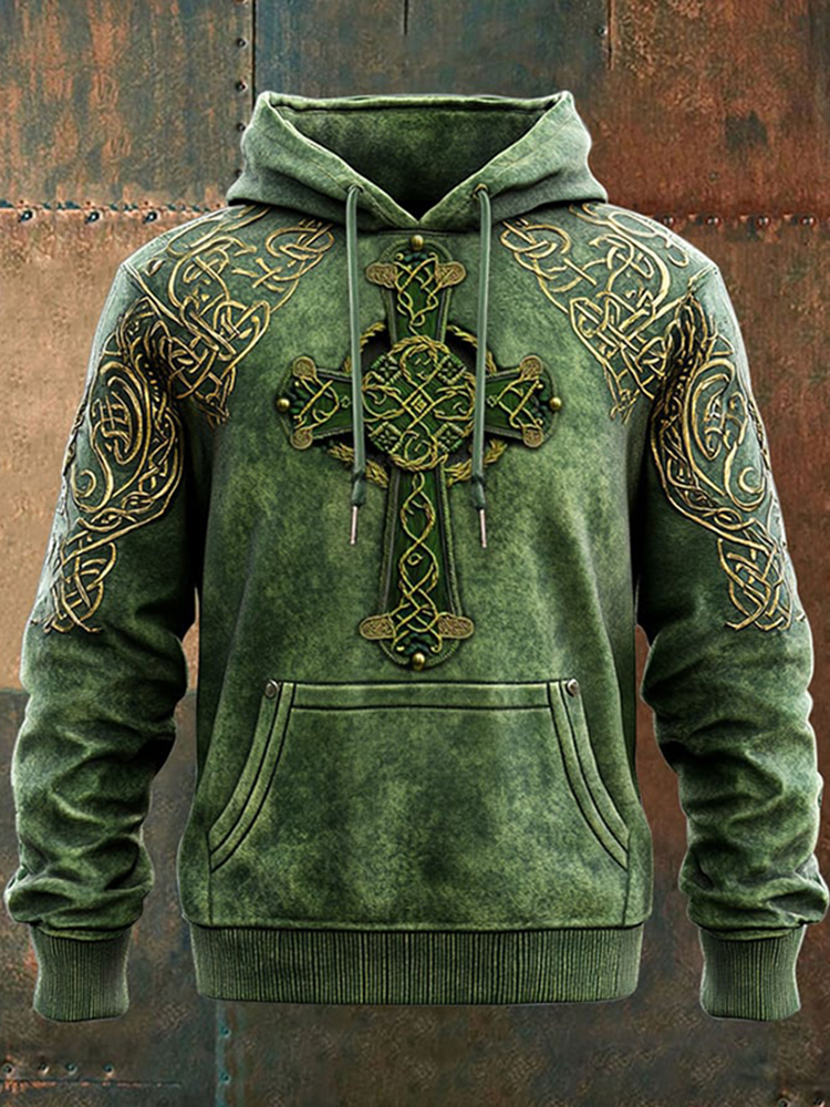 Men's St. Patrick's Day Shamrock Cross Art Print Casual Hoodie