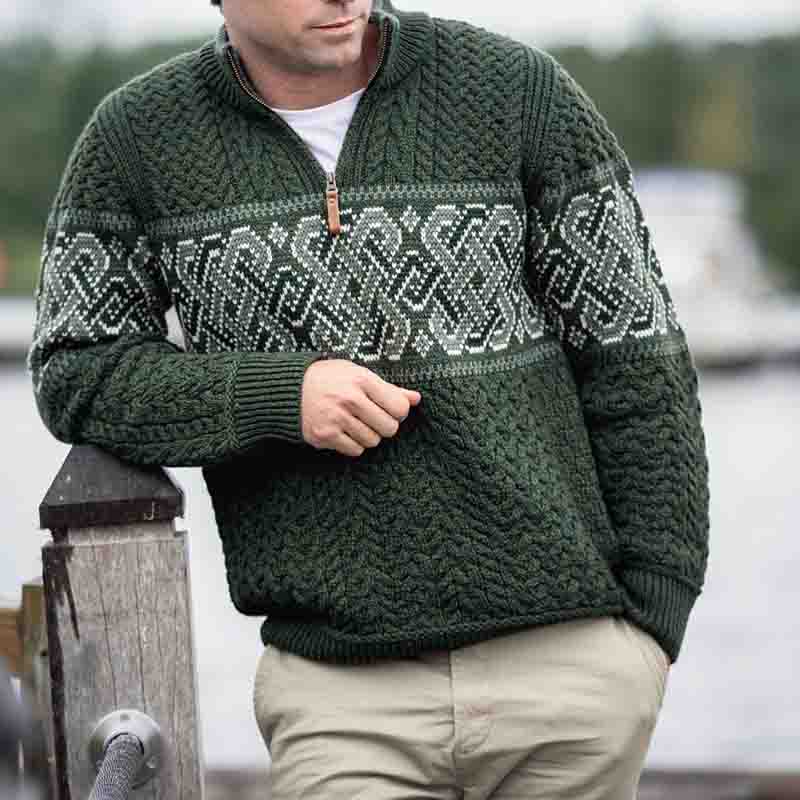 Men'S Celtic Knot Jacquard Aran Knitted Sweater