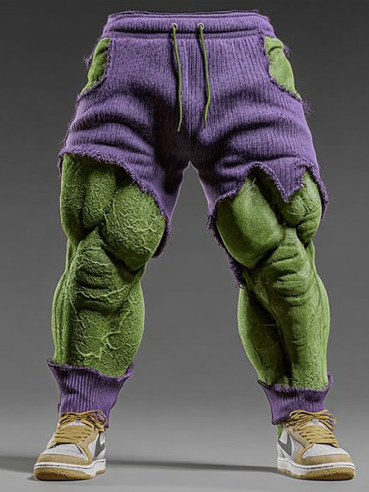 Men's Christmas Muscle Line Art Ripped Sports Pants