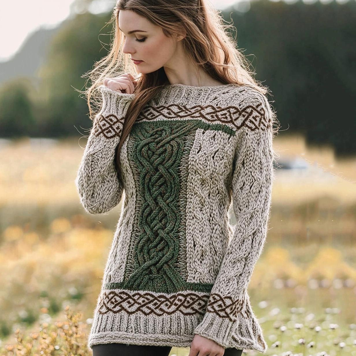 Women's Irish Celtic Knotted Contrast Jacquard Sweater