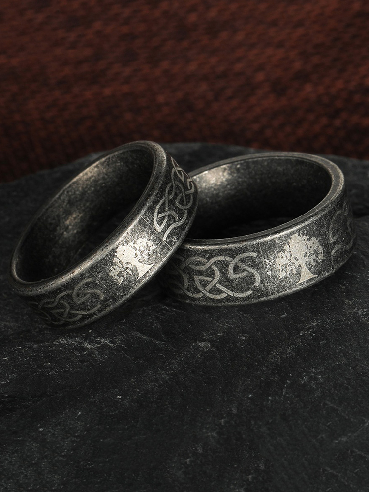 Tree Of Life Pattern Vintage Distressed Silver Ring