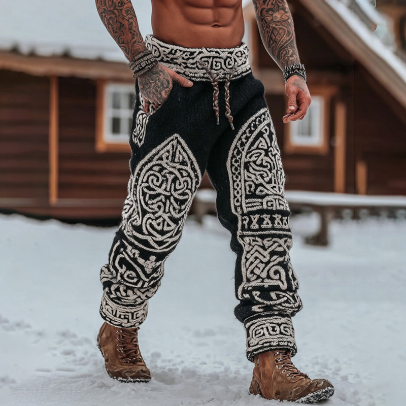 Men's Viking Tribal Celtic Geometry Pattern Art Cozy Knit Pants