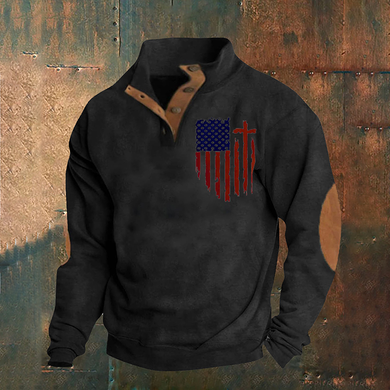 Men's American Flag Printed Stand Collar Half-Zip Sweatshirt