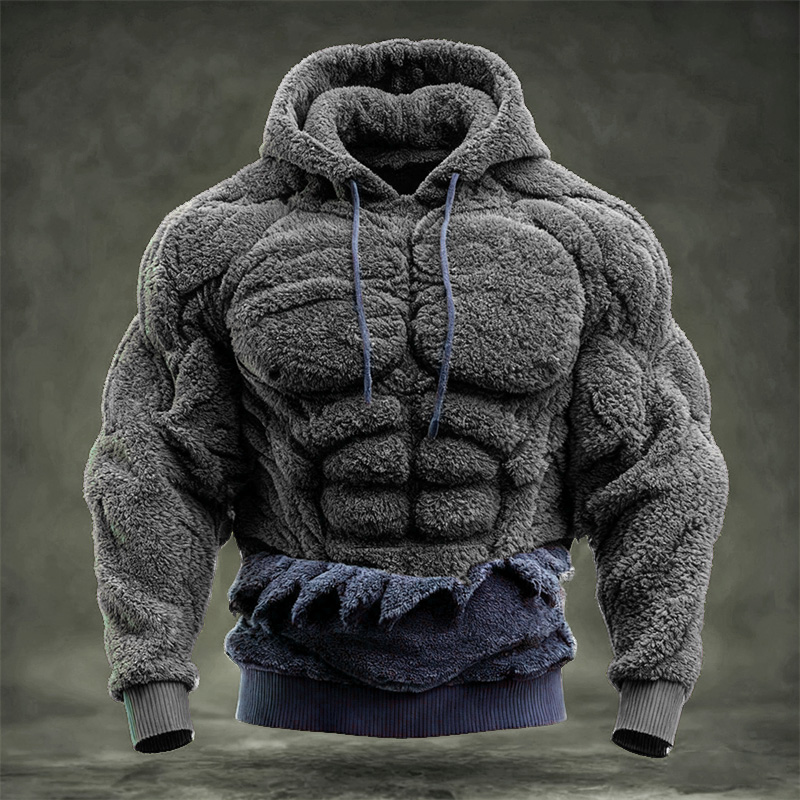 Men's Christmas Green Muscle Line Contrast Cozy Plush Hoodie