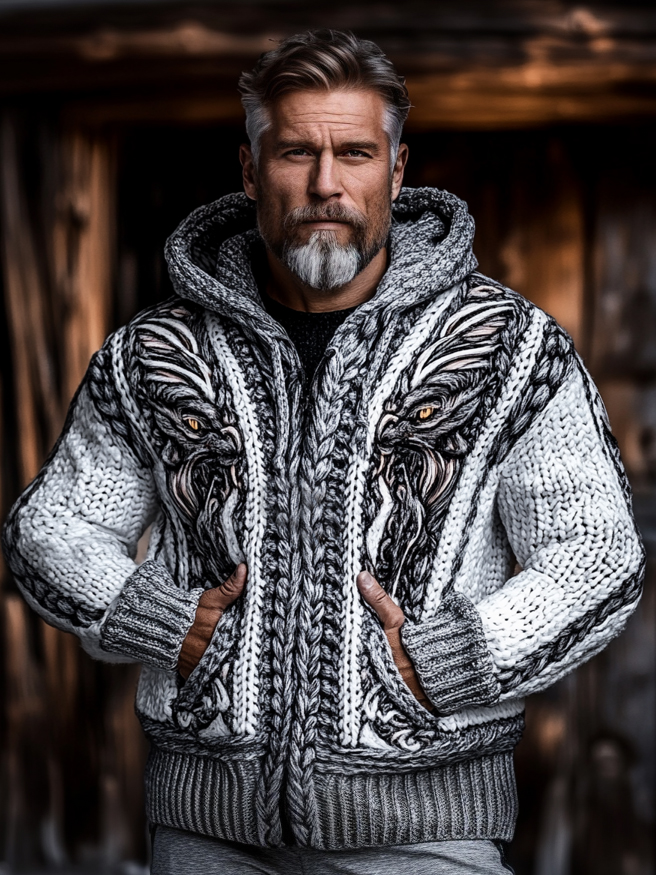 Men's Viking Dragon Style Celtic Thick Zip Hooded Sweater
