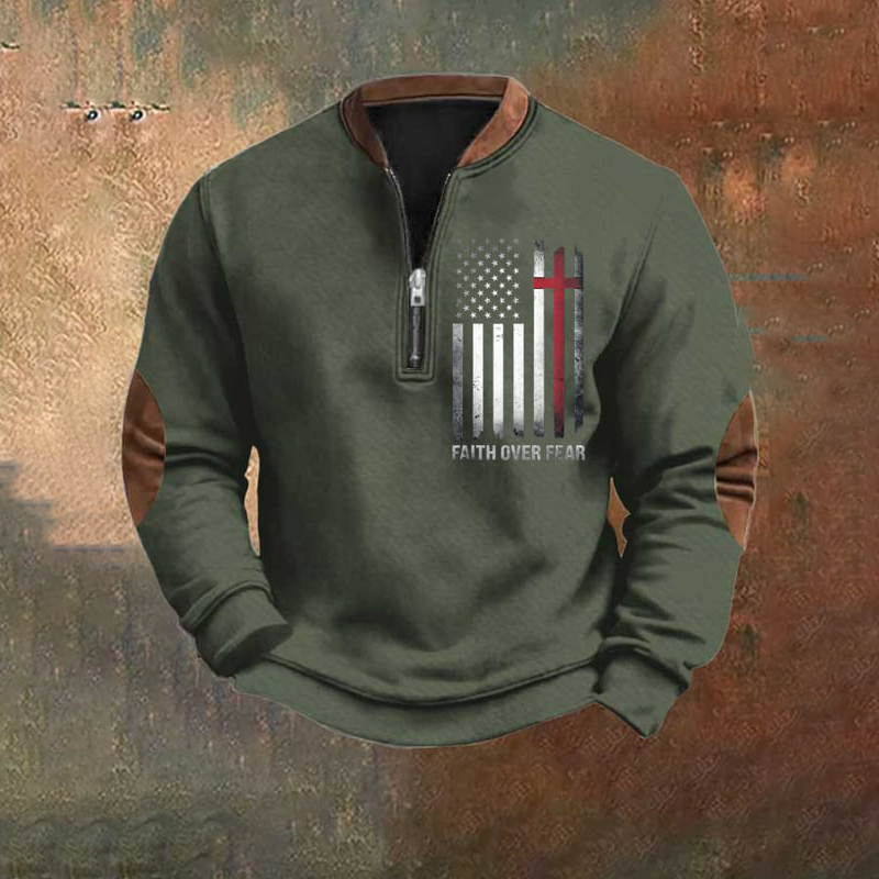 Men's Usa Flag Faith Over Fear Cross Printed Sweatshirt