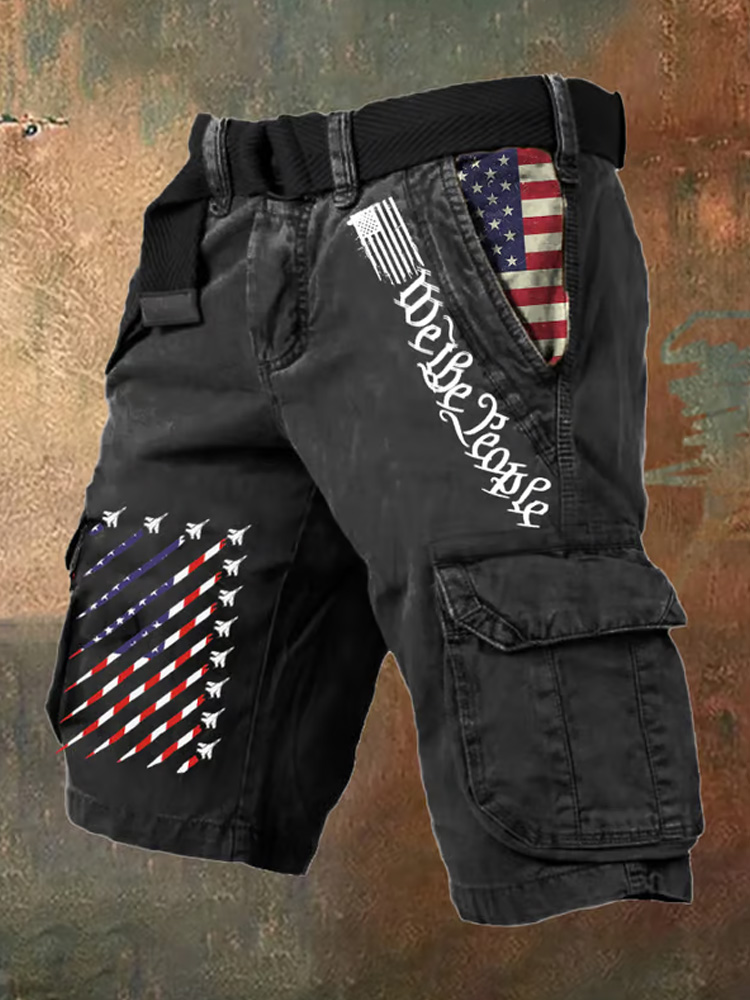 Men's Retro Flag Multi-pocket Printed Shorts