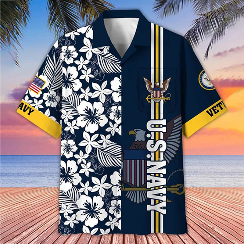 Men's Casual Independence Day Us Navy Print V-neck T-shirt