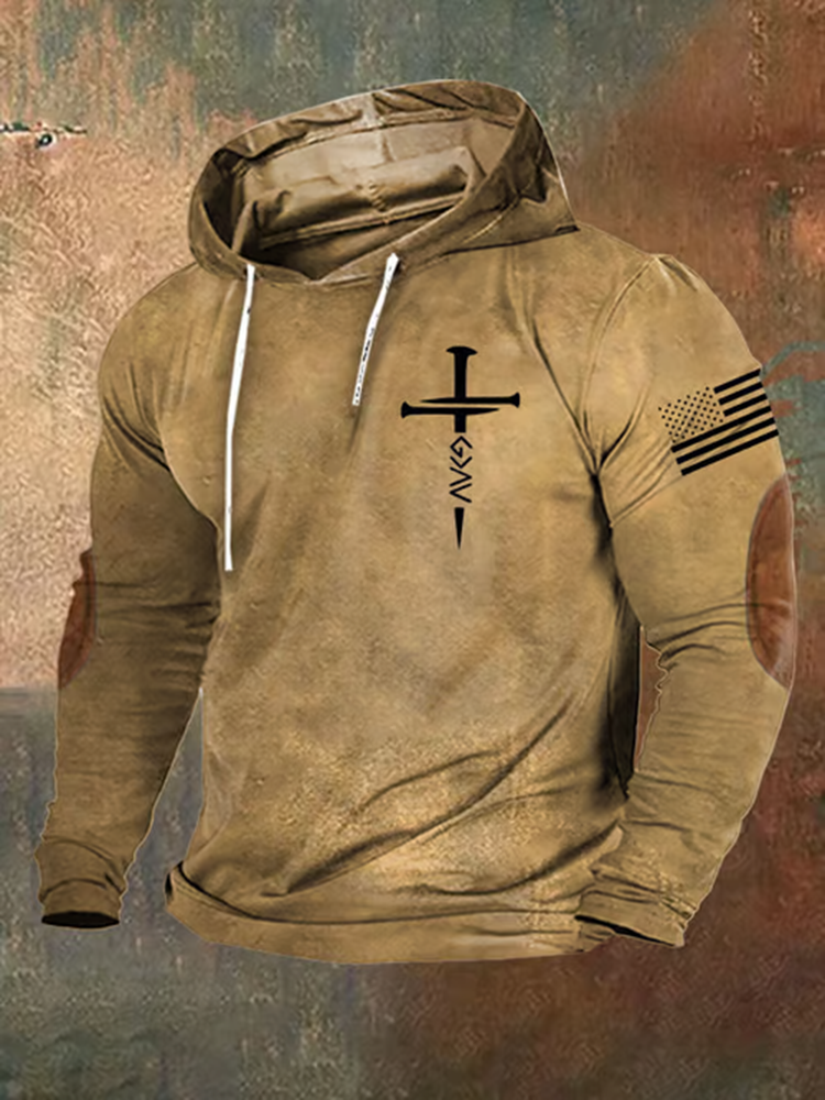 Men's Western Faith Cross Print Hoodie