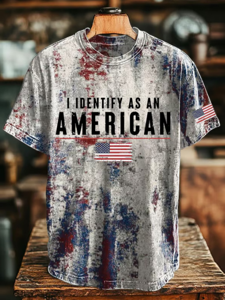 Men's Vintage I Identify As An American Printed Round Neck T-shirt