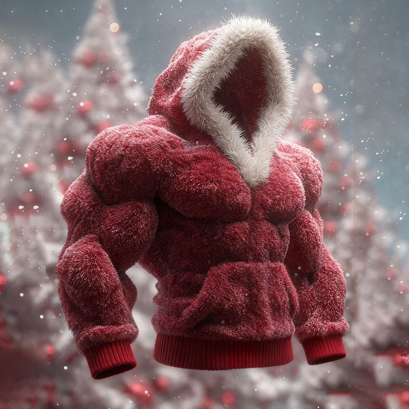 Men's Christmas Knitted Fur Collar Hooded Sweater