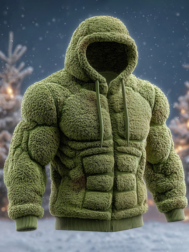 Line Art Flannel Warm Men's Hooded Sweatshirt