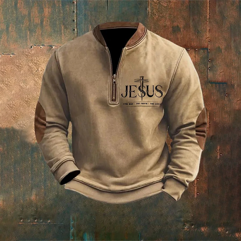 Men's Faith Over Fear Printed Zip Collar Sweatshirt