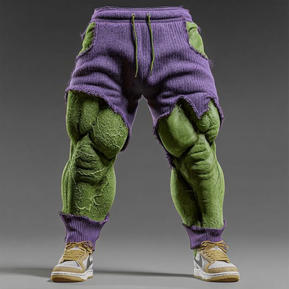 Men's Christmas Muscle Line Art Ripped Sports Pants