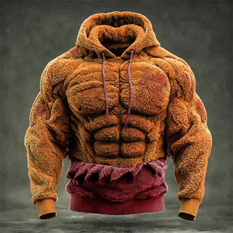 Men's Christmas Green Muscle Line Contrast Cozy Plush Hoodie