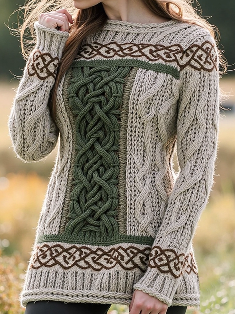 Women's Irish Celtic Knotted Contrast Jacquard Sweater