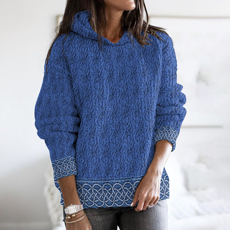 Women'S Celtic Knotted Creative Patchwork Hooded Aran Sweater