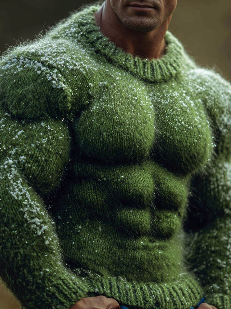 Men's Christmas Season Green Muscle Art Cozy Knit Sweater