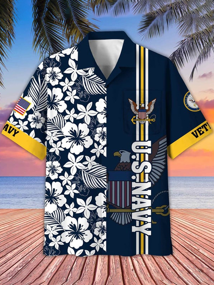 Men's Casual Independence Day Us Navy Print V-neck T-shirt