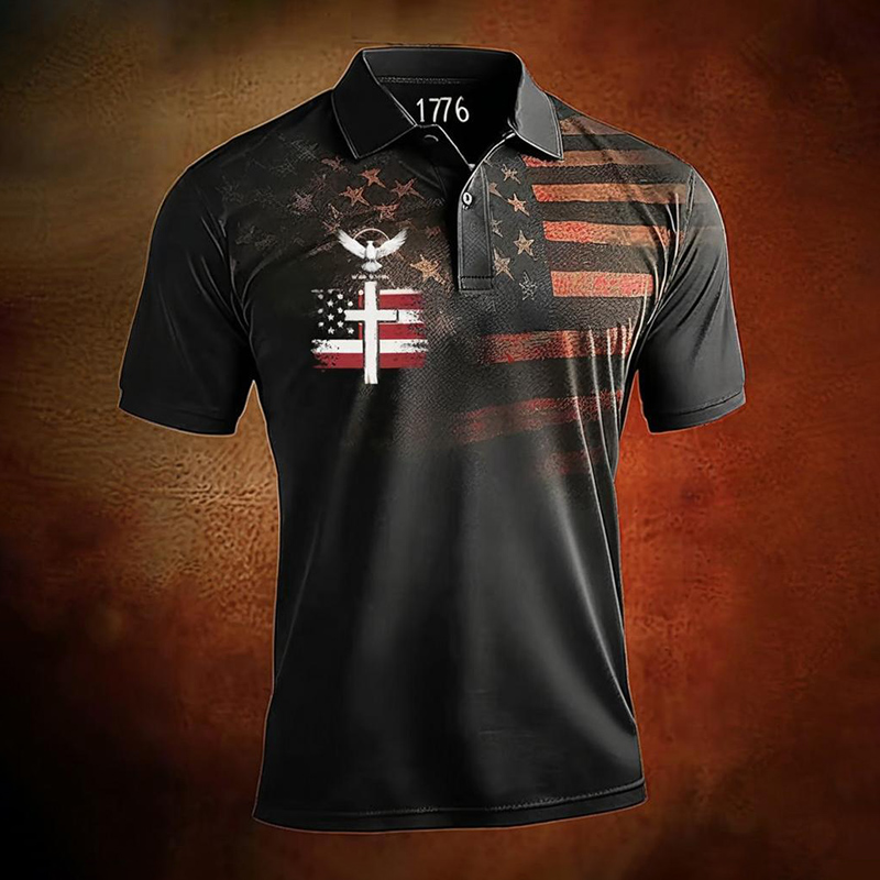 Men's Retro Independence Day Flag Print Polo Shirt