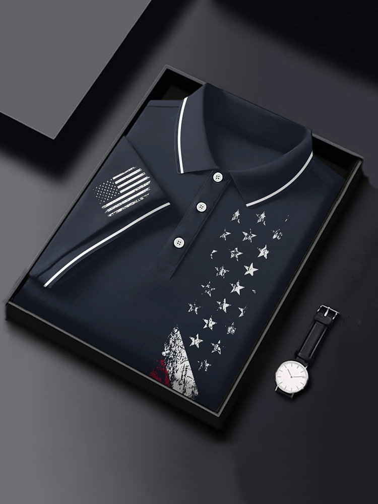 Men's Vintage 1776 Independence Day Flag Colorblock Polo Shirt