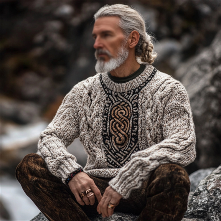 Vintage Irish Celtic Pattern Men's Knit Sweater