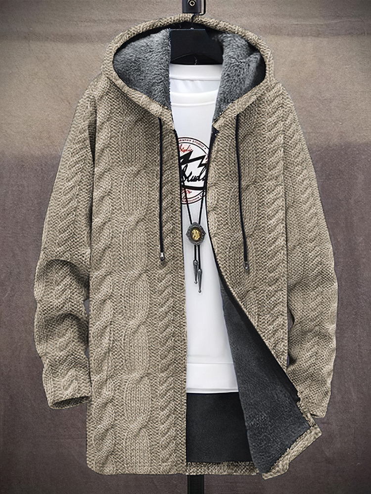 Men's Vintage Knitted Graphic Comfort Plush Hooded Coat