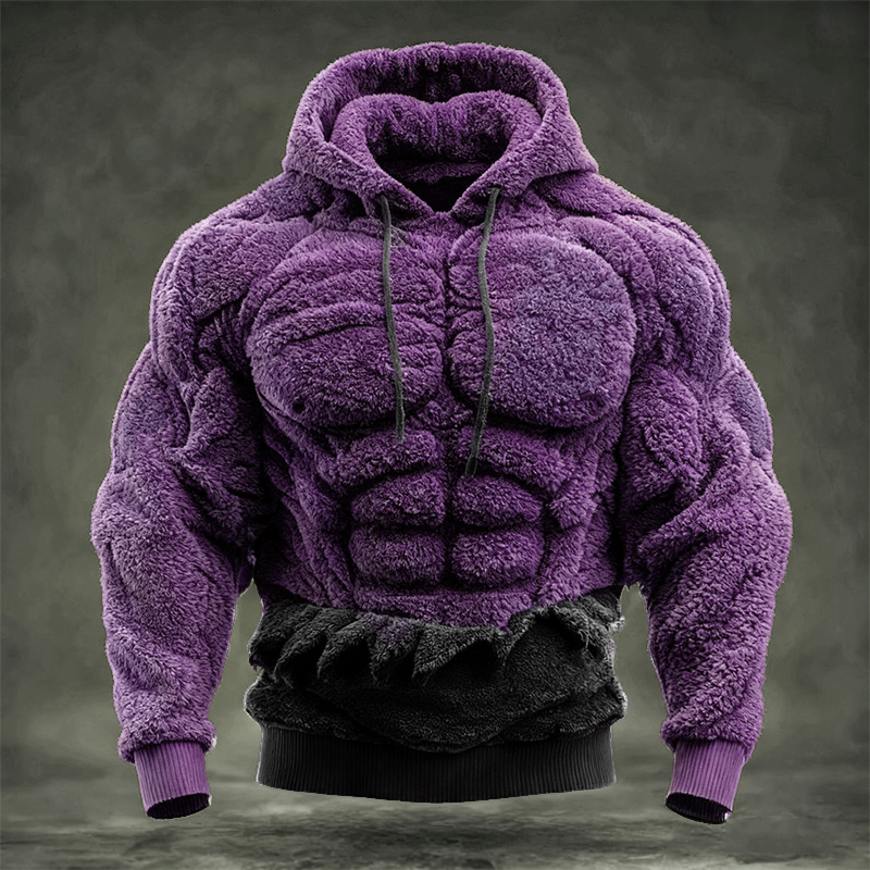 Men's Christmas Green Muscle Line Contrast Cozy Plush Hoodie