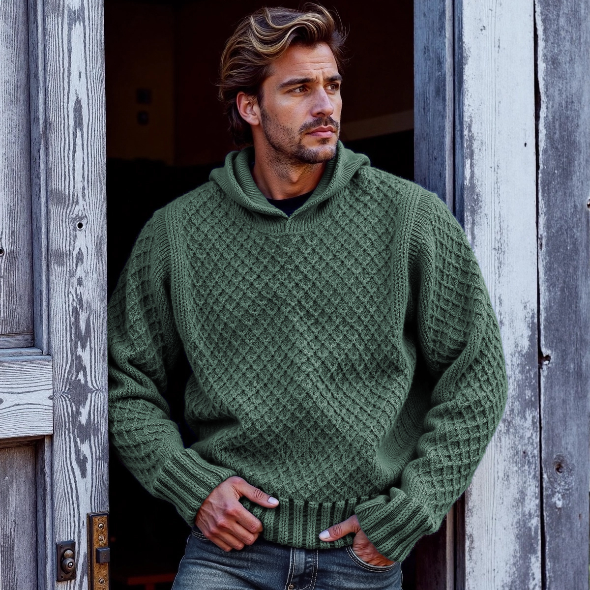 Men's Retro Cross Pattern Hooded Sweater