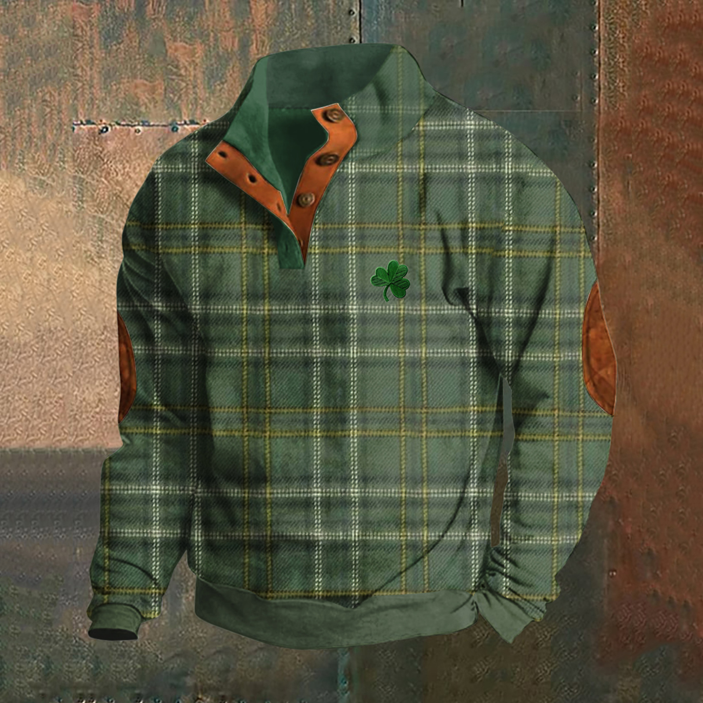 Vintage Ireland Plaid Embroidery Graphic Print Casual Sweater