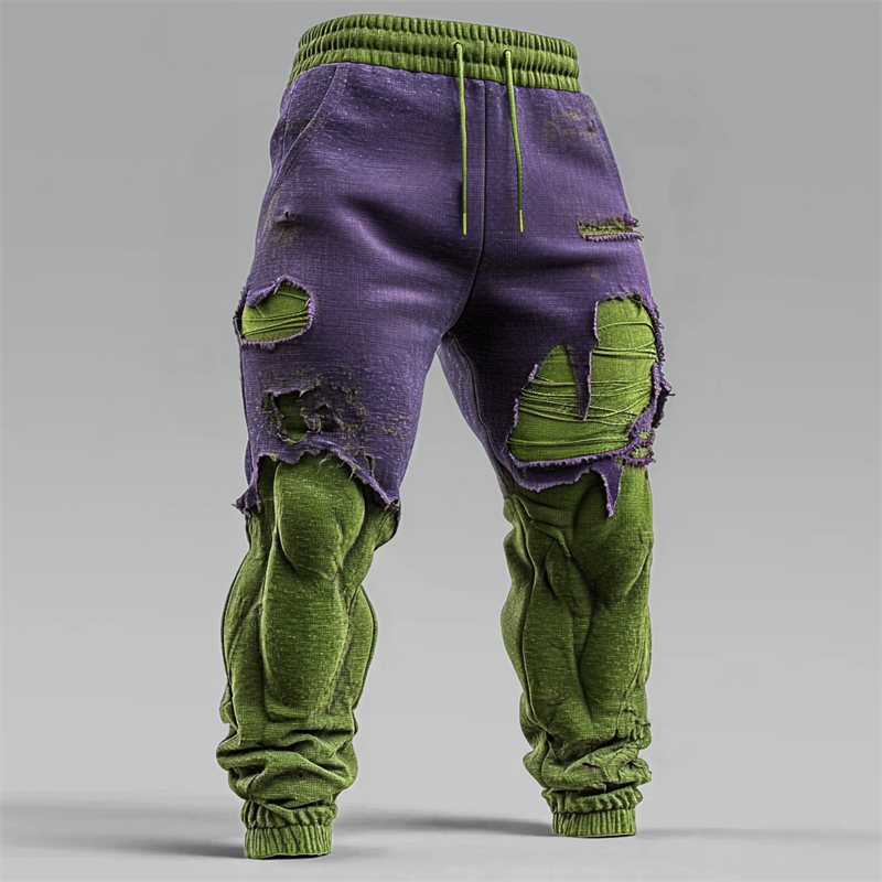 Men's Christmas Season Muscle Line Contrast Distressed Sweatpants