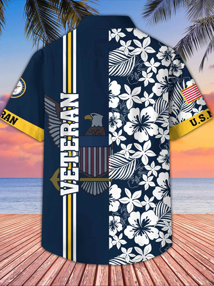 Men's Casual Independence Day Us Navy Print V-neck T-shirt