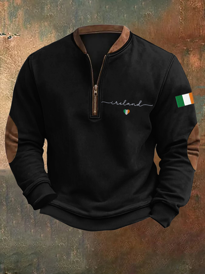 Ireland Art Print Zip Collar Sweatshirt