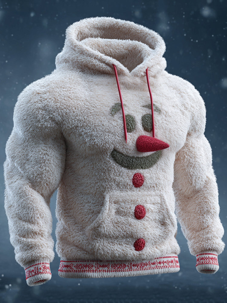 Men's Christmas Snowman Inspired Cozy Plush Hoodie