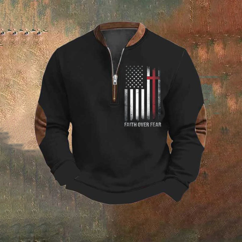 Men's Usa Flag Faith Over Fear Cross Printed Sweatshirt