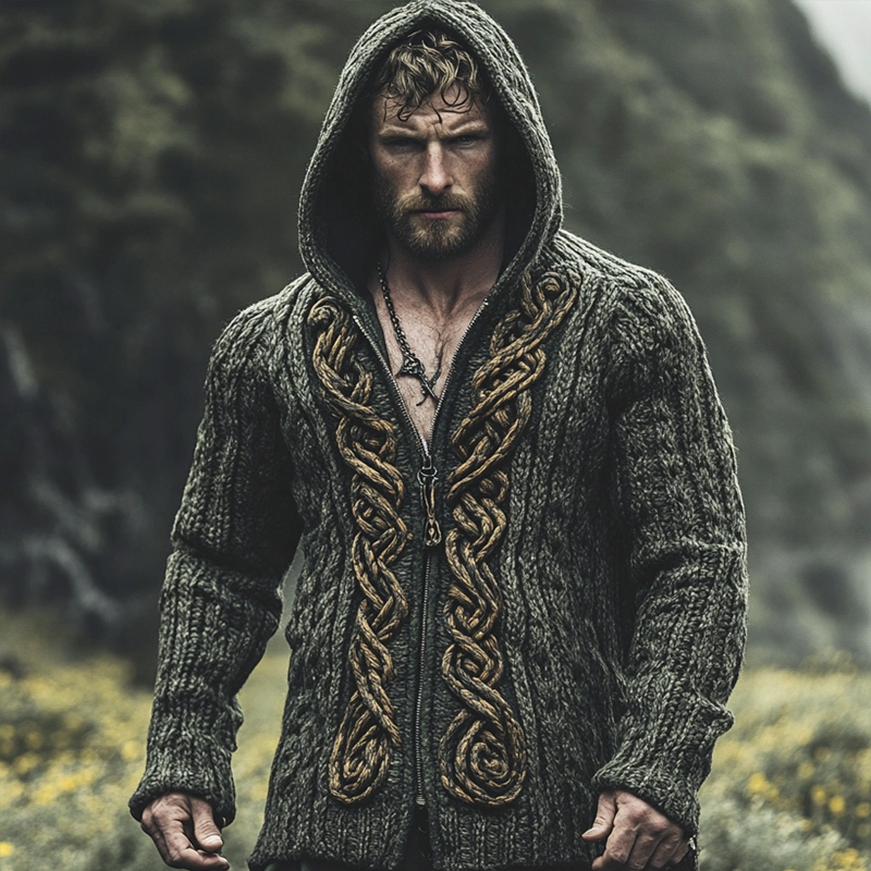 Vintage Celtic Knot Men's Hooded Zipper Sweater