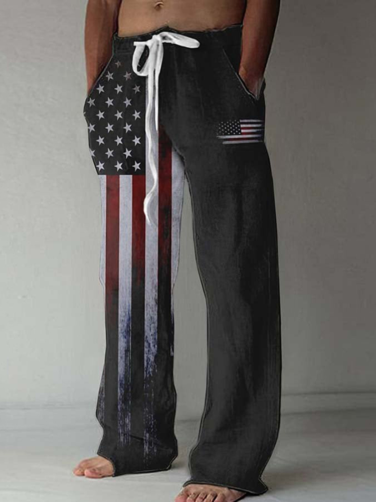 Men's Retro American Flag Independence Day Print Loose Casual Pants
